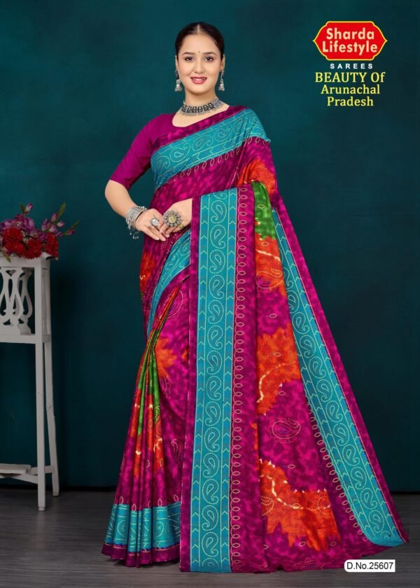 Beauty of Arunachal Pradesh Saree in pink with contrasting blue border