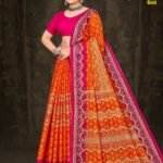 Belgium Hallmark Saree in orange with pink blouse