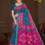 Chikan Kari Gold Blue and Pink Saree with Floral Embroidery