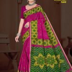 Chikan Kari Gold Saree in Pink and Olive with Hand Embroidery