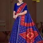 Chikan Kari Gold Saree in Dark Blue with Traditional Embroidery