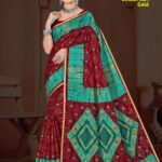 Maroon and Sky Blue Chikan Kari Gold Embroidered Saree