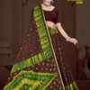 Chikan Kari Gold Saree in Brown and Olive Green