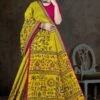 Crystal Varli Yellow Saree with Pink Blouse