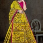 Crystal Varli Yellow Saree with Pink Blouse