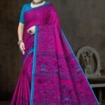 Crystal Varli Fuchsia Pink Saree with Sky Blue Blouse