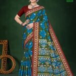 Flying Rani Gold Blue Saree with Maroon Blouse