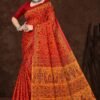 Fancy Lady Silky Touch Orange Saree with Red Blouse