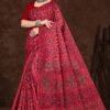 Fancy Lady Silky Red Saree with Floral Design