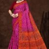Fancy Lady Silky Pink Saree with Maroon Blouse