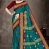 Gulshan Beauty Steel Blue Saree with Maroon Blouse