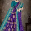 Gulshan Beauty Dark Blue Saree with Blue Blouse