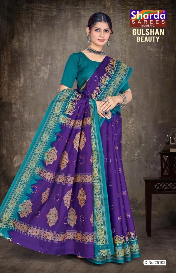 Gulshan Beauty Dark Blue Saree with Blue Blouse