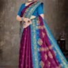 Gulshan Beauty Dark Pink Saree with Sky Blue Blouse