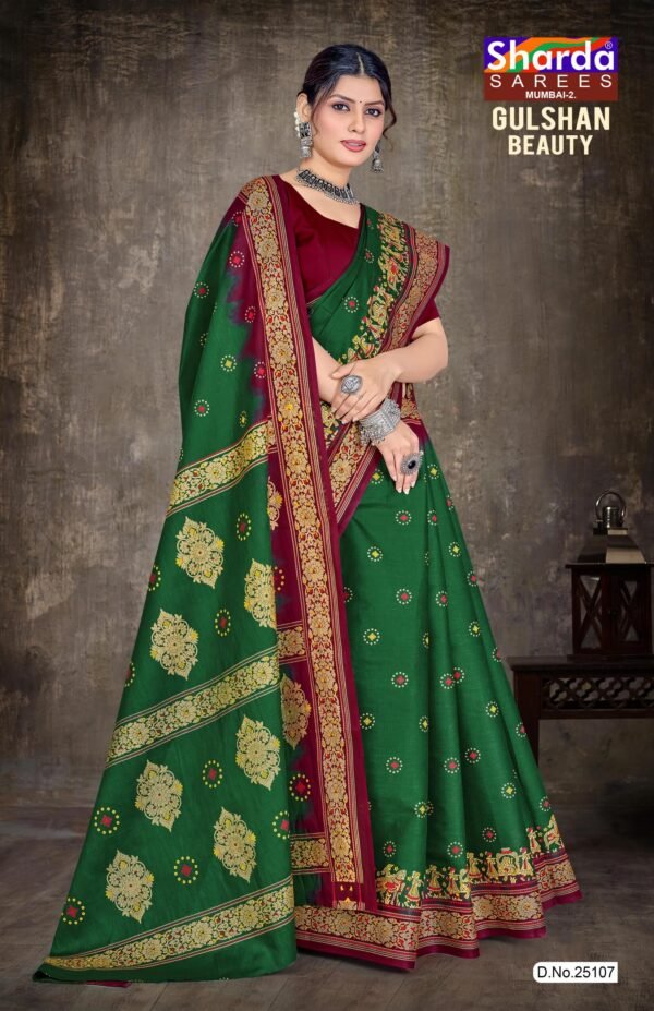 Gulshan Beauty Green Saree with Brown Blouse