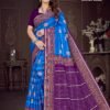 Israel Gold Bright Blue Saree with Violet Blouse
