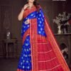 Israel Gold Dark Blue Saree with Red Blouse
