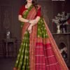 Israel Gold Olive Green Saree with Maroon Blouse