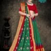 Kathak Kali Embroidery Saree – Green and Red with Red Blouse