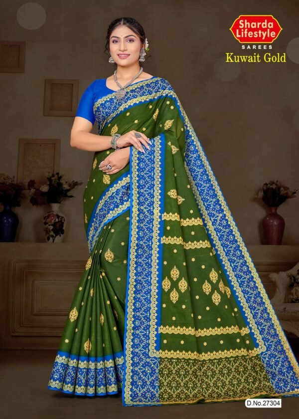 Kuwait Green Saree with Floral Print
