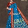 Meera Rani Copper Saree in Blue with Floral Patterns and Maroon Blouse