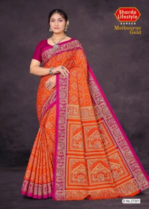 Melbourne Gold Orange Saree with Pink Blouse