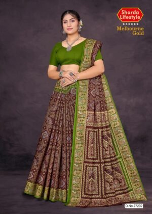 Melbourne Gold Brown Saree with Olive Green Blouse