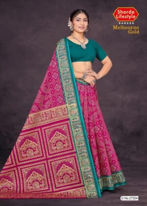 Melbourne Gold Pink Saree with Blue Blouse