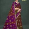 New Italian Gold Saree in Dark Brown with Violet Border