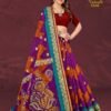Quality Colours Gold Saree in Violet and Blue with Maroon Blouse