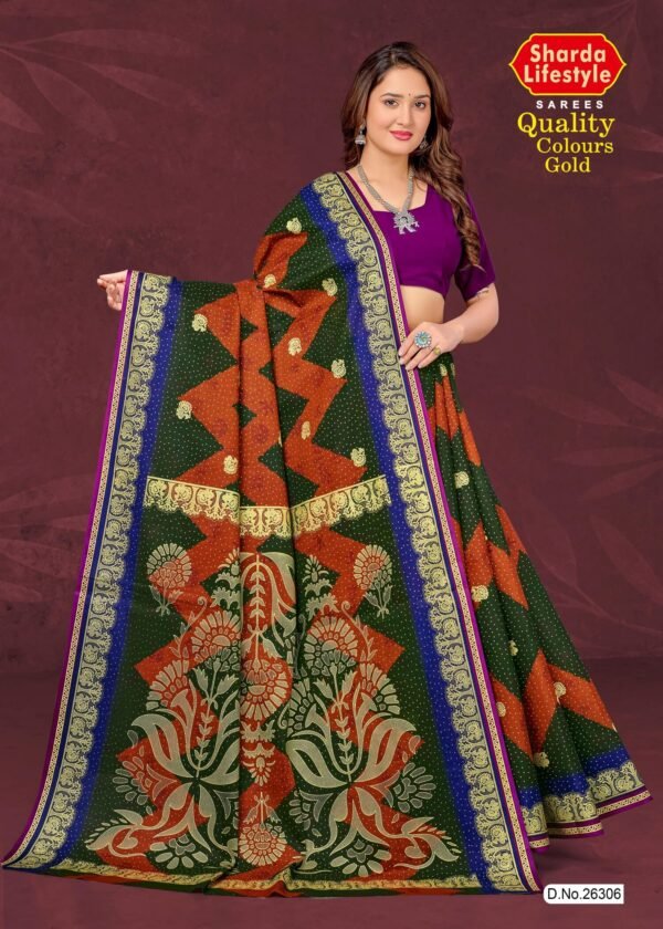 Olive Green Saree with Violet Blouse – Quality Colours Gold