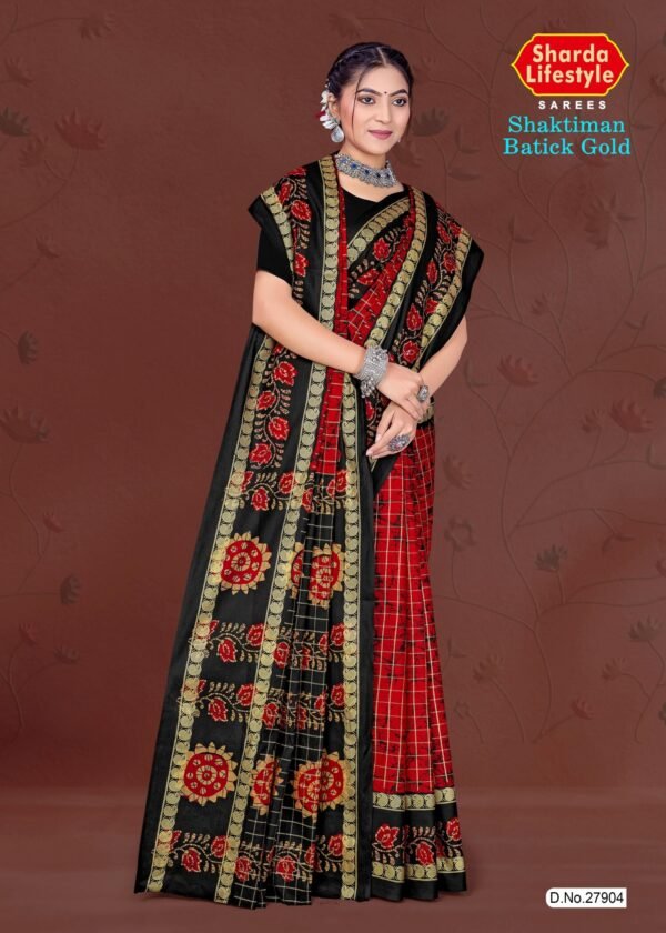 Maroon and Black Shaktiman Batick Cotton Saree