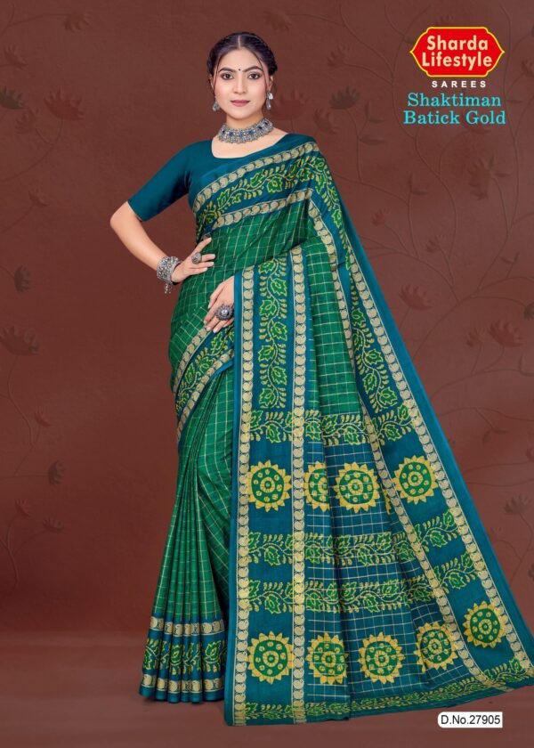 Shaktiman Batick Green Cotton Saree with Handcrafted Design