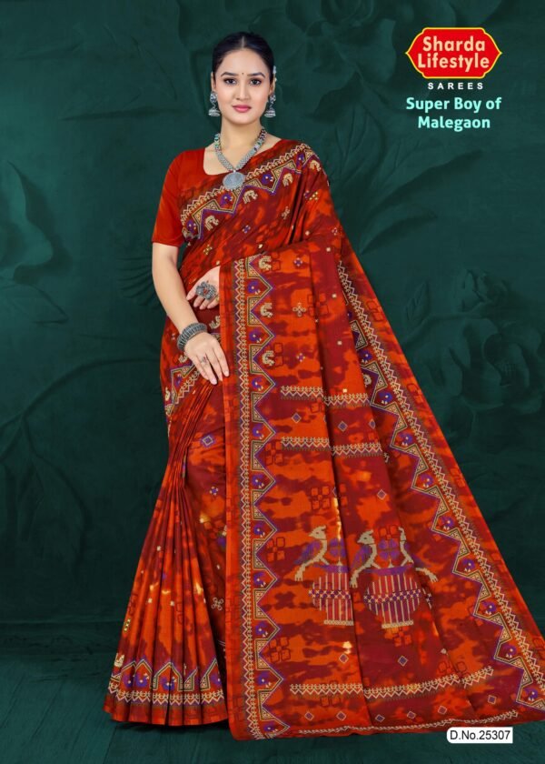 Dark Orange Super Boy of Malegaon Cotton Saree