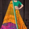 Yellow Doria Cotton Saree with Green Blouse