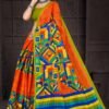 Orange Doria Cotton Saree with Olive Blouse