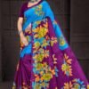 Violet Blue Floral Doria Cotton Saree