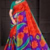 Candy Apple Red Doria Cotton Saree with Floral Prints