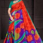Candy Apple Red Doria Cotton Saree with Floral Prints