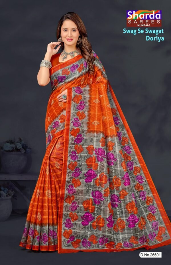 Swag Se Swagat Doriya Saree – Dark Orange with Floral Print