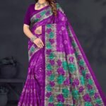 Swag Se Swagat Doriya Saree – Dark Violet with Floral Print
