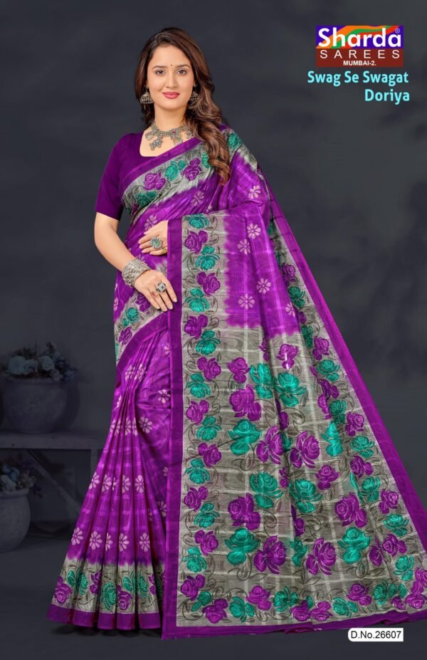 Swag Se Swagat Doriya Saree – Dark Violet with Floral Print