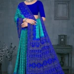 Blue Maan Bawari Checks saree with green gradient and traditional motifs by Sharda Sarees
