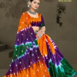 Orange and purple basmati roomali saree with siroski detailing by Sharda Lifestyle