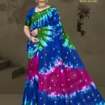 Basmati Roomali With Siroski saree in celestial blue bloom color with shimmering Siroski stone detailing and lightweight elegant fabric from Sharda Sarees.