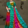 Aqua blue Basmati Roomali saree with sparkling Siroski embellishments, perfect for elegant and festive occasions by Sharda Sarees.