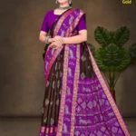 Regal Threads of Plum & Cocoa silk saree from Sharda Sarees featuring elegant traditional design in plum purple and cocoa brown for festive occasions.
