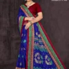 Royal blue silk saree with red Kath designs – Regal Bikaneri Elegance by Sharda Sarees.