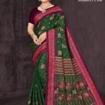 Deep green saree with red Kath embroidery – Regal Bikaneri Elegance by Sharda Sarees.