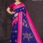 Royal blue silk saree with pink Kaath embroidery – Royal Hues by Sharda Sarees